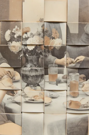 Deconstructed Analog Montage style reference image — analog paper texture