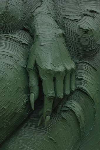 Monochromatic Verdant Surrealism style reference image — heavy impasto texture