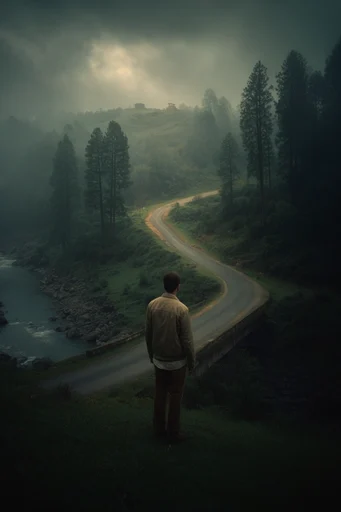 Cinematic Highland Solitude style reference image — deep emerald and mossy tones