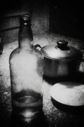 Gritty Monochromatic Noir style reference image — heavy film grain