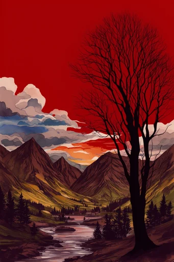Crimson Noir Graphic style reference image — high-contrast graphic illustration