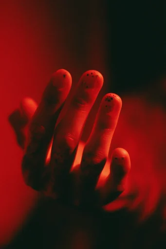 Crimson Noir Futurism style reference image — liquid metal texture