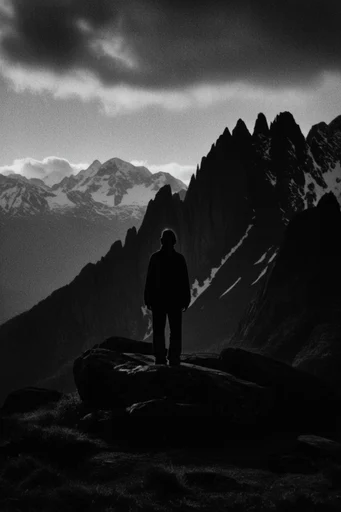 Atmospheric Monochromatic Noir style reference image — high-contrast monochrome