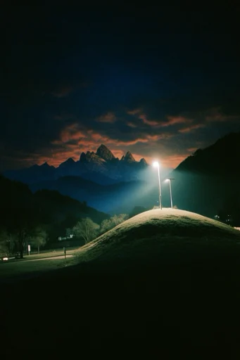 Eerie Luminescent Nocturne style reference image — heavy analog film grain