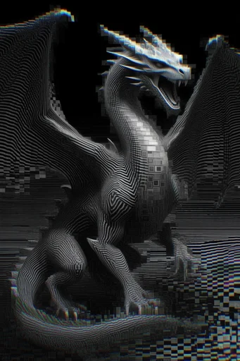 Monochrome Glitch Topology style reference image — scanline distortion