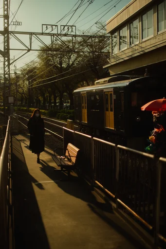 Amber Transit Nostalgia style reference image — cinematic 35mm film still