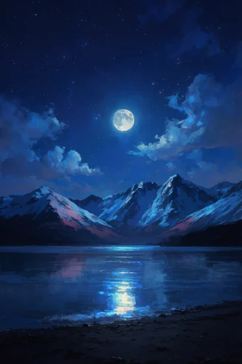 Luminous Nocturnal Dreamscapes style reference image — deep indigo and cobalt palette