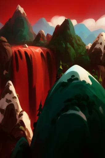 Vivid Crimson Graphicism style reference image — saturated crimson and gold palette