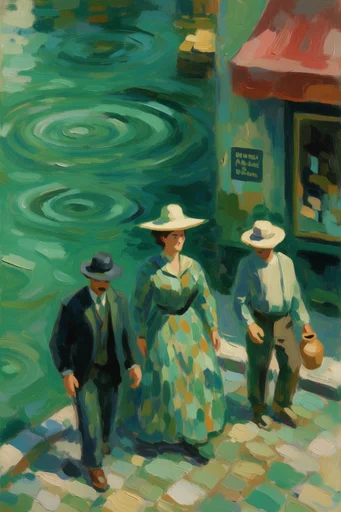 Luminous Impasto Waters style reference image — emerald and viridian palette