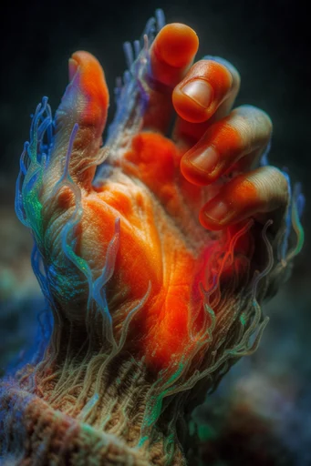Neon Abyssal Organics style reference image — pitch-black abyss