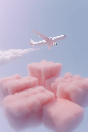 Plush Pastel Surrealism style reference image — floating geometric forms