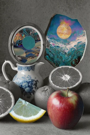 Surrealist Analog Montage style reference image — vintage paper collage