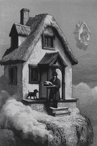 Monochrome Etched Surrealism style AI image example 4
