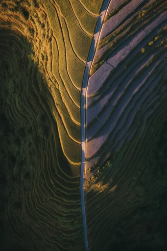 Cinematic Geometric Chiaroscuro style reference image — dramatic golden hour shadows