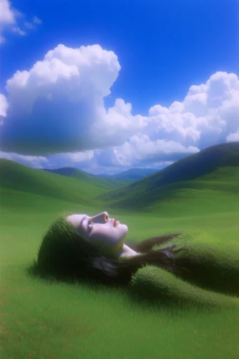 Ethereal Pastoral Dreamcore style reference image — whimsical rolling green hills