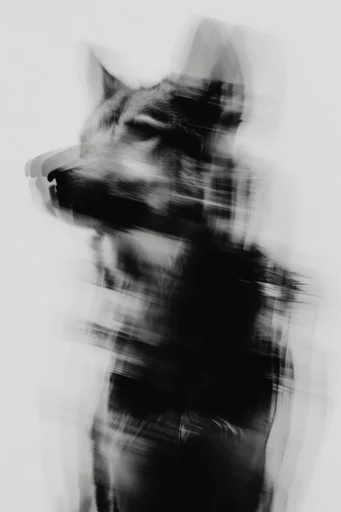 Monochrome Glitch Surrealism style reference image — motion blur