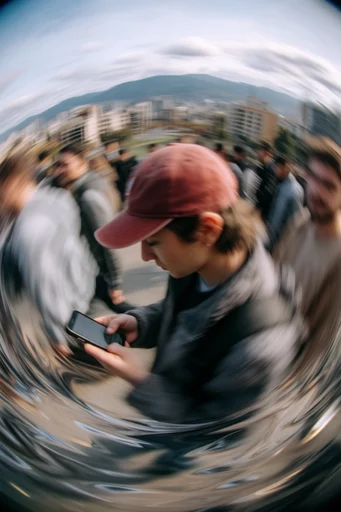 Distorted Cinematic Realism style reference image — fisheye lens distortion