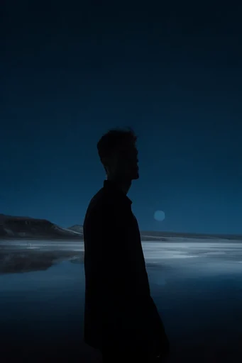 Cinematic Noir Minimalism style reference image — cool cyan and blue color grading