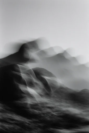 Ethereal Kinetic Monochrome style reference image — film grain