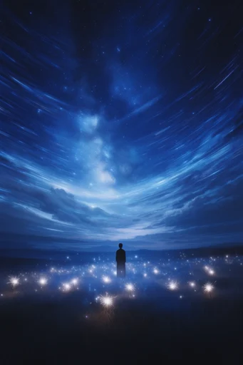 Ethereal Celestial Dreamscapes style reference image — silhouetted figure