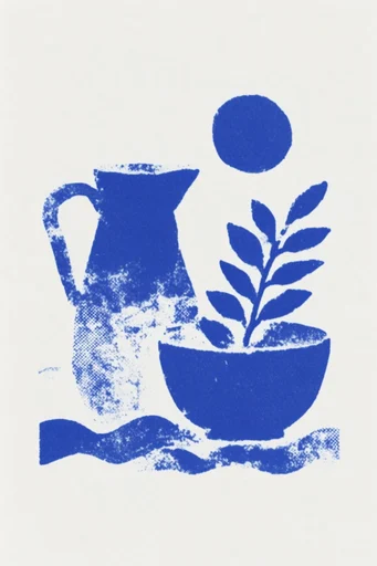 Ultramarine Graphic Printmaking style reference image — risograph halftone