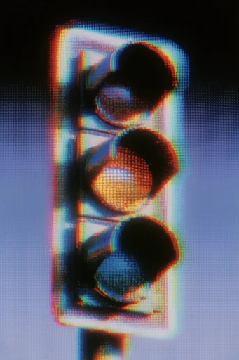 Iridescent Digital Distortion style reference image — holographic iridescent texture