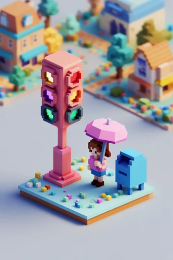 Cozy Pastel Voxel style reference image — pastel color scheme