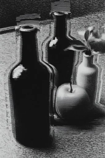 Monochrome Glitch Noir style reference image — high-contrast monochrome
