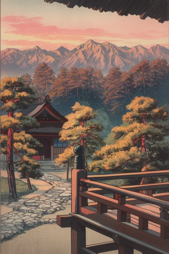 Ethereal Shin-Hanga Revival style reference image — traditional architecture