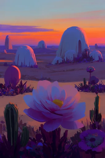 Neon Frontier Surrealism style reference image — neon orange and purple highlights