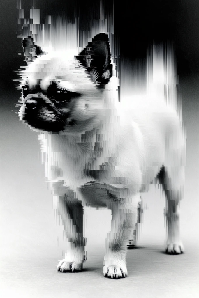 Monochrome Glitch Fragmentation style AI image example 3