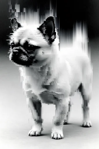 Monochrome Glitch Fragmentation style reference image — digital disintegration