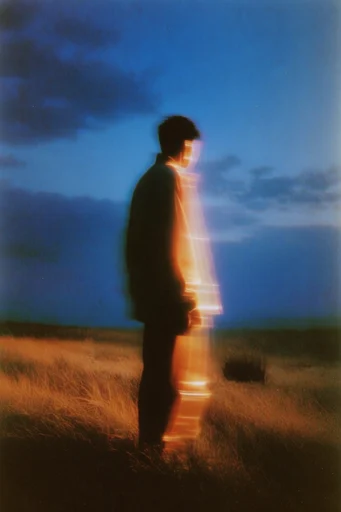 Kinetic Nocturnal Amber style reference image — amber and indigo contrast