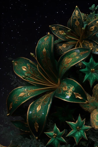 Celestial Alchemical Opulence style reference image — high-gloss metallic sheen