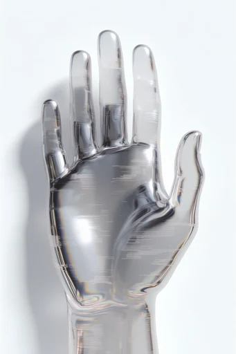 Refractive Digital Surrealism style reference image — minimalist studio lighting