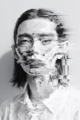 Monochromatic Digital Disintegration style reference image — digital disintegration