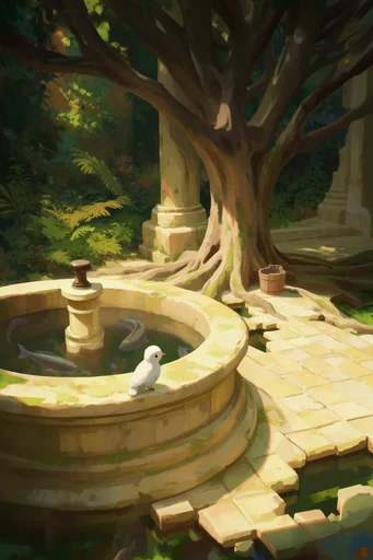 Lush Mythic Solarpunk style reference image — painterly texture