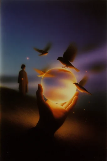 Nocturnal Amber Surrealism style reference image — glowing amber light