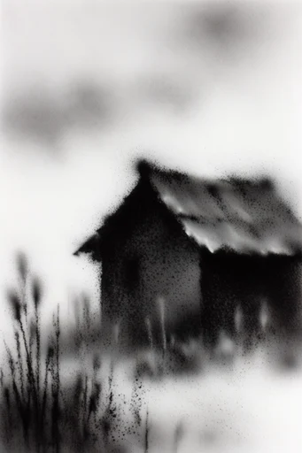 Ethereal Particulate Minimalism style reference image — high contrast grain