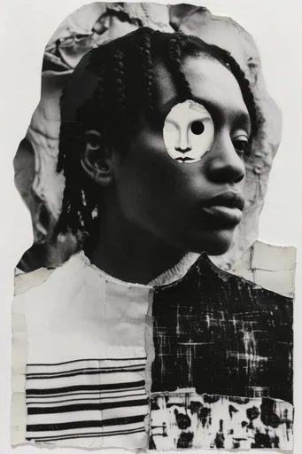 Monochrome Surrealist Deconstruction style reference image — distorted portraiture
