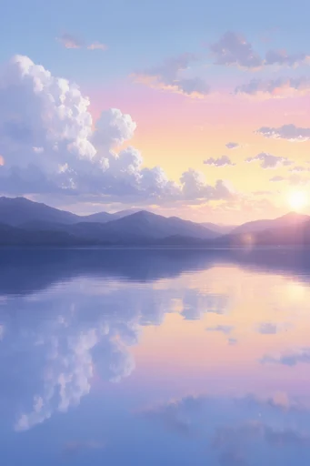 Ethereal Pastel Surrealism style reference image — reflective mirror water