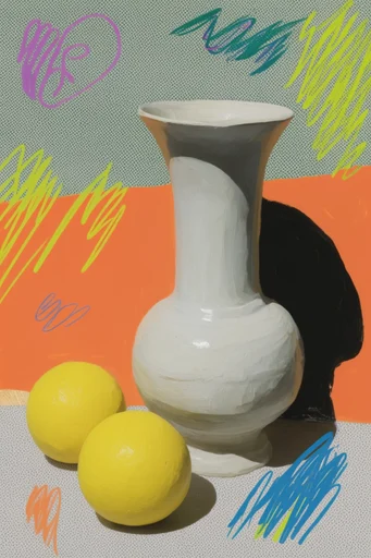 Dynamic Kinetic Collage style reference image — vibrant paint splatters