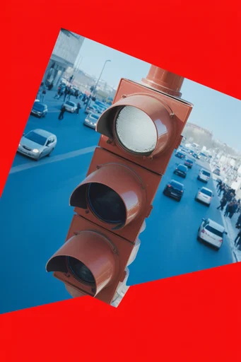 Constructivist Surrealist Collage style reference image — bold red geometric framing