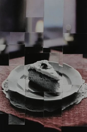Deconstructed Monochrome Surrealism style reference image — fragmented composition