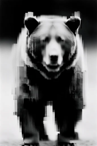 Monochrome Glitch Surrealism style reference image — high contrast black and white