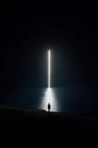 Minimalist Abyssal Neon style reference image — existential silhouette