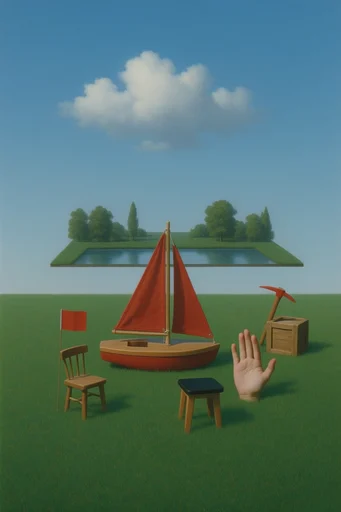 Surreal Liminal Pastoral style reference image — surrealist minimalist landscape