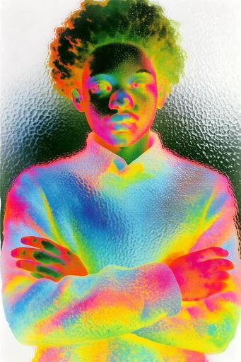 Tactile Neon Printcraft style reference image — frosted glass distortion