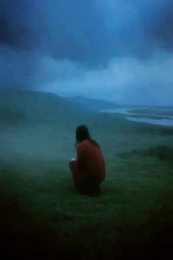 Ethereal Nocturnal Surrealism style reference image — monochromatic blue-green