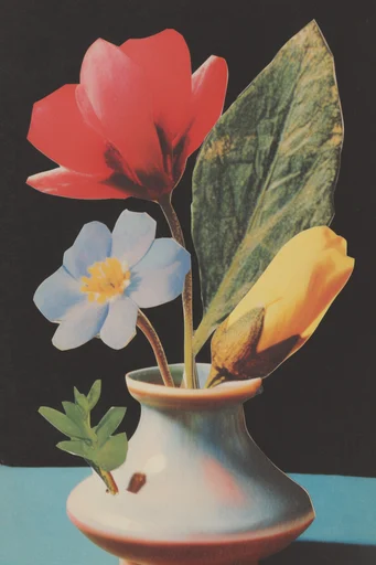 Nostalgic Surrealist Collage style reference image — dreamy scale juxtaposition
